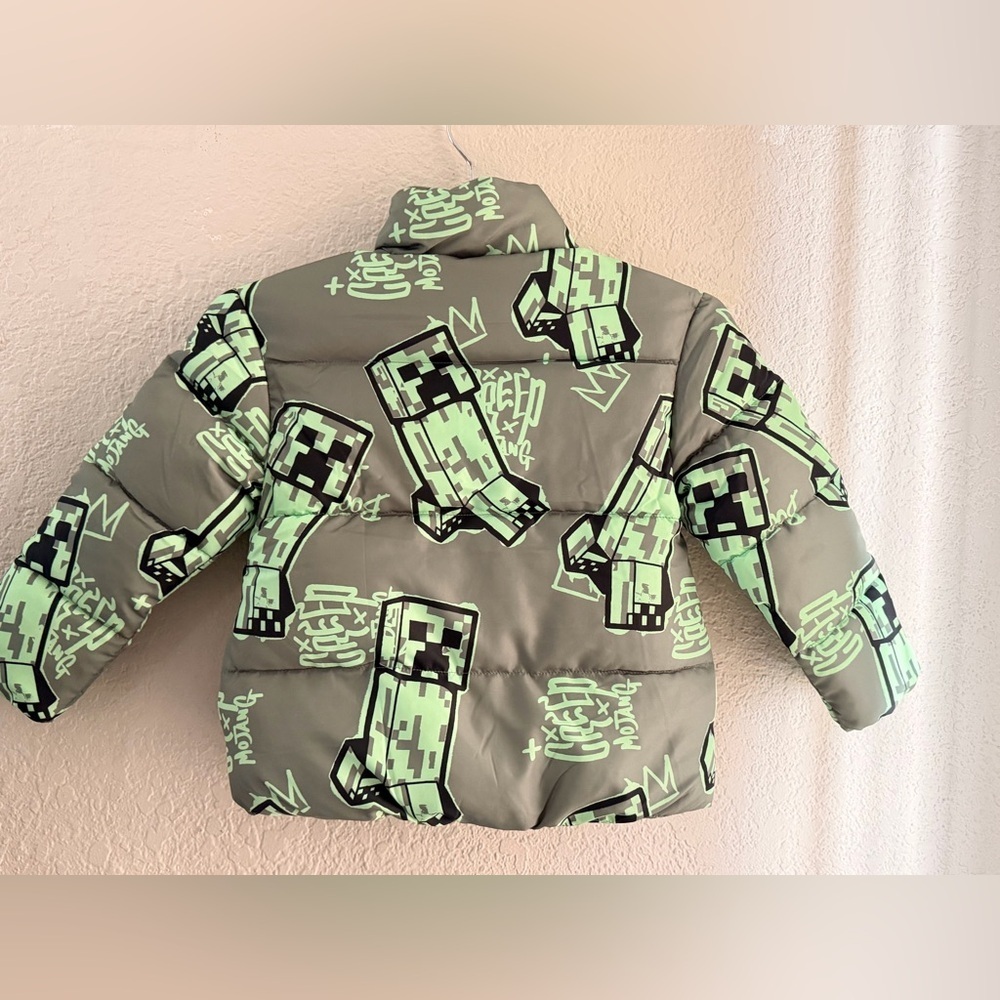 Minecraft Little and Big Boys Creeper Zip Puffer Jacket, Lightweight, Size 4/5 - Picture 6 of 11
